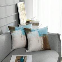 Britimes Throw Pillow Covers Home Decor Set Of 2 Pillow Cases Decorative 20 X 20 Inches Outdoor Cushion Couch Sofa Pillowcases Beige Blue - BeigeBlue - View 5