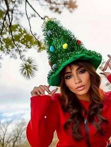 1 件圣诞树帽 - 节日派对必备耐用塑料节日照片道具可手洗无羽毛趣味复活节和圣诞节礼物 - 綠色 - 查看 6