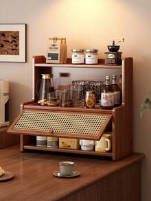 2 Ripiani in Bambù Naturale, Scaffale Organizzativo da Cucina con Copertura Antipolvere, Portaspezie, Scaffale Organizzativo da Bancone per Tazze, Condimenti, Libri, Piante in Vaso - Scaffale Multifunzionale, Ideale per Casa e Ufficio - Multicolore - Visualizzare 4