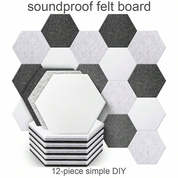 12pcs 12"X10"X0.4" High Density Self-Adhesive PET Felt Panels, Minimalist Style With Multiple Color Options, Hexagonal Shape Can Be Trimmed, Sound Absorbing And Noise Reducing, DIY Material Suitable For Music Room, Home Theater, Gaming Room, Office, Bedroom Decor