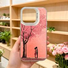 Cubierta de teléfono con diseño de árbol y pareja en floración rosa para iPhone 14 Pro Max funda protectora con estampado romántico ideal para amantes de la primavera y momentos especiales Aplicable a los teléfonos de la serie Apple y Galaxy - Negro - Ver 5