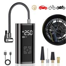 Compresor de aire portátil inteligente para inflado de llantas, compatible con autos, motocicletas, bicicletas y pelotas, con batería recargable integrada de 2000mAh - Negro - Ver 5