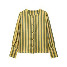 Women's Button Front Long Sleeve Striped Casual Shirt Spring - Yellow and Green - View 4