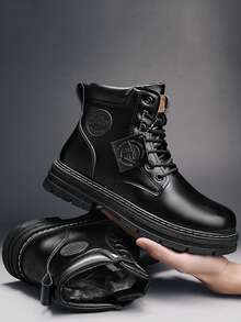Men's Autumn/Winter New High-Top Boots, Casual Workwear Shoes, British Style - Black - View 1