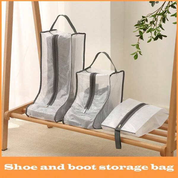Bolsa de Armazenamento de Sapatos e Botas À Prova d'Água e à Prova de Poeira, Bolsa de Proteção Transparente para Sapatos, Bolso Portátil com Zíper para Sapatos e Botas
