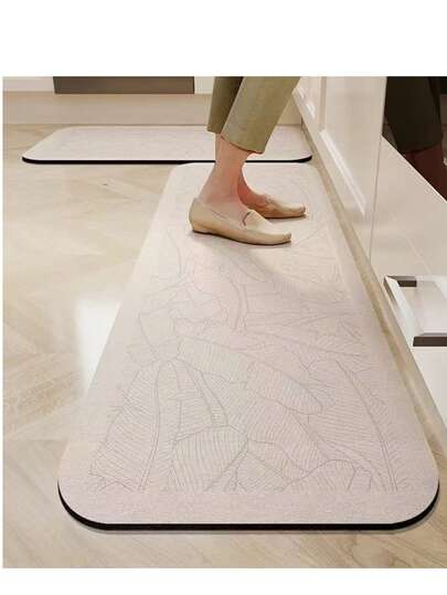 1pc Soft Rubber Kitchen Mat, 3.5mm Thick Kitchen Rug, Nordic Minimalist Style Water-Absorbing Kitchen Mat Large Carpet, Can Be Self-Cut To Fit Kitchen Size, Surface Fabric Material, Middle Sponge Layer, Bottom Rubber Layer, Suitable For Kitchen Rugs, Kitchen Decor, Wedding Decor, Home Decor, Bathroom Mat, Doormat, Laundry Room Mat, Hallway Carpet, Living Room Mat, Etc.