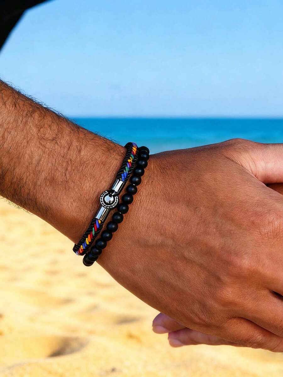 diffone 2 Pcs/Set Handmade 6mm Stone Beads Bracelet Magnetic Rope Couple Bracelet For Men Wristband Jewelry - Men's Bracelet Set - View 1