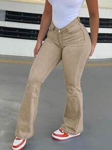 GILIPUR Nouveaux jeans évasés style Y2K pour femmes, taille haute coupe slim stretch, élégants et pour le streetwear casual, vintage pour l'hiver et le printemps, cadeau idéal pour le Nouvel An, la Saint-Valentin, met en valeur les loisirs raffinés, parfait pour les événements formels, les dîners décontractés et les concerts - Kaki - Voir 5