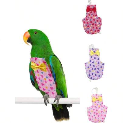 3 piezas de pañales para pájaros con estampado de corazón rojo, lavables y reutilizables para loros, periquitos y cacatúas