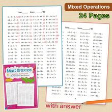 Lachilly Cuaderno de ejercicios de operaciones matemáticas mixtas 4 en 1 con respuestas, aprendizaje de práctica de resta, suma, multiplicación y división, hoja de trabajo matemática para niños, recursos escolares de matemáticas, juguetes educativos - Multicolor - Ver 5