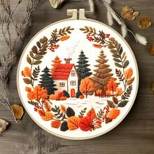 11CT Embroidery Kit With Various Patterns Like Mushrooms And Pine Trees, Includes Embroidery Hoop, Threads, Needles, Suitable For Beginners, Forest & Plant Themed Home Decor Embroidery