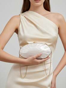 Milky Way Pearl Shell Evening Clutch , Gold Framed Purse , Acrylic Wedding Party Tote , Glitter Evening Shoulder Bag , High Feeling Clutch , Bridal Bridesmaid Accessories , Luxury Evening Bags