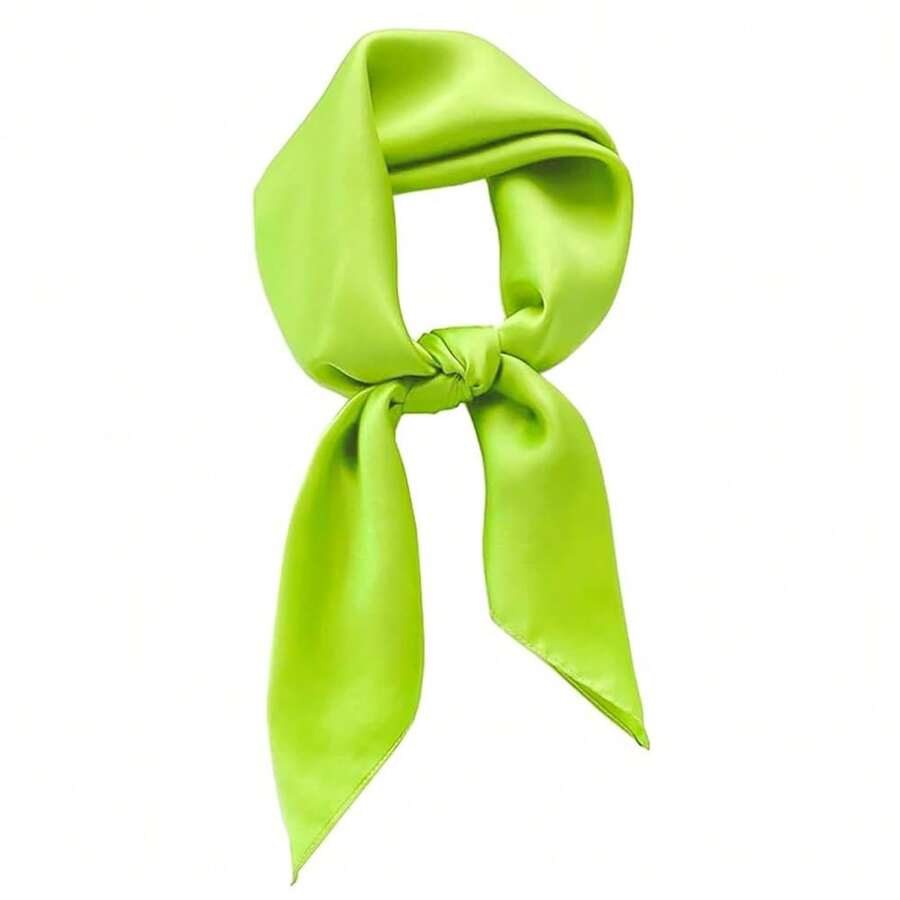 Lastclream Chiffon Square Neck Scarves For Women Handkerchief Retro Satin Ribbon Scarf For Hair Wrapping 23.6inch 26inch,23.6inchRibbon-LimeGreen - 23.6吋絲帶-檸檬綠 - 查看 1