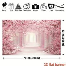 Fondo de fotografía de banner plano 2D con flores, arco de cerezo rosa de poliéster, lavable a máquina, sin electricidad requerida - 1 - Ver 6