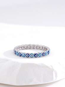 1枚蓝眼睛纯银男士约会礼物戒指 - 彩色 - 查看 4