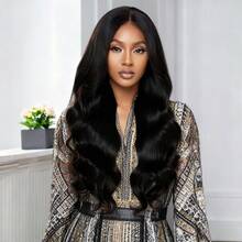 新款时尚黑色28英寸中分长卷发合成假发，适合日常佩戴 - 黑色 - 查看 13