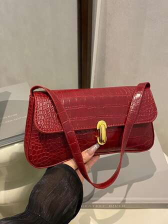 Commuter Vintage Leopard Print Metal Clasp Underarm Bag, Lightweight Baguette PU Shoulder Bag