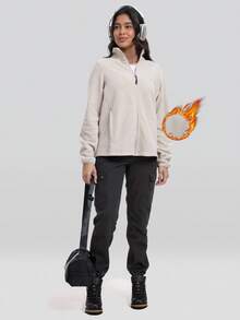 CZRLHYT 女士常规版型仿麂皮绒抓绒外套，适合秋冬季穿着 - 米色 - 查看 2