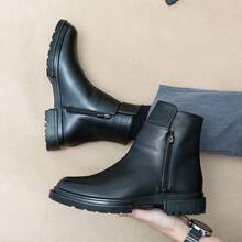 Mens Vintage Chelsea Boots Microfiber Leather With Side Zipper Square Toe Non Slip Thick Heel Durable Construction For Autumn Casual And Walking - màu đen - Xem 8