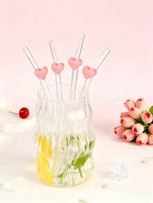 1/2/4支装可爱卡通粉色蝴蝶结玻璃吸管，可重复使用弯曲玻璃吸管，适用于奶昔、牛奶、茶、果汁、鸡尾酒和冷饮，是送给女朋友、甜品店、气泡水店、小吃店、办公室、酒吧、餐厅、暑假、海滩、单身派对、婚礼、母亲节礼物的理想之选。 - 西瓜粉 - 查看 4