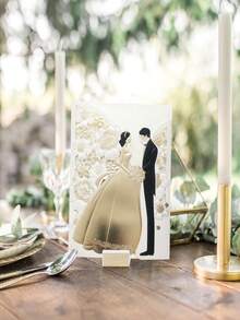 5张/10张新郎新娘邀请函，含信封贴纸，5 x 7英寸空白邀请卡，婚礼，新娘场景 - 彩色 - 查看 6