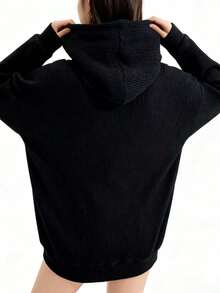 Sudadera con capucha y tejido de gofre para mujer con cordón en la cintura. Oversize pero favorecedora, diseño exclusivo y estético. Chaqueta de primavera/verano para mujer. Cárdigan con cremallera. - Negro - Ver 5