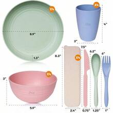 Wheat Straw Dinnerware Sets 28 pcs Unbreakable Dinnerware Sets Dishwasher Microwave Safe Dinnerware Non Breakable Dinnerware Sets Plates, Bowls, Cups, Cutlery Multi - Large + Varios colores - Ver 3