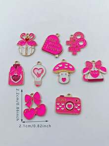 9pcs Valentine's Day Pendants Love Letters Roses DIY Alloy Oil Dripping Accessories - A - View 2