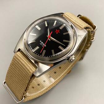 Red Star 36MM Hand-Wind Mechanical Watch Shanghai 7120 Waterproof Watch For Men Wholesale Retro Acrylic 3d Mirror