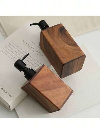 1 pieza Dispensador de jabón de madera vintage con bomba negra - Marco de madera maciza, 200ml/400ml Rellenable para jabón líquido de manos/platos, Organizador de dispensador de jabón independiente para baño y encimera de cocina, estilo rústico