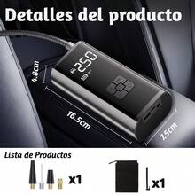 Compresor de aire portátil inteligente para inflado de llantas, compatible con autos, motocicletas, bicicletas y pelotas, con batería recargable integrada de 2000mAh - Negro - Ver 6