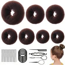Hair Donut Bun Maker Set Kit de 26 Piezas Accesorios para Peinado 7 Piezas Donut Moño Kit 10 Piezas Horquillas para el Cabello 5 Piezas Bandas Elásticas Hair Bun Shaper Set 4 Pieza Herramienta para Trenzar el Cabello - como en la foto - Ver 1
