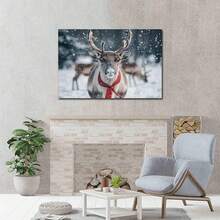 1 Piece With Frame, Warm Winter Reindeer Pattern, Farmhouse Christmas Reindeer Wall Decoration, Rustic Christmas Wall Decoration, Mural Reindeer Picture Artwork, Home Decoration, Gift, Suitable For Bedrooms, Nurseries, Daycare Centers, Living Rooms, Dining Rooms, Classrooms, Bathrooms, Studies, Apartments, Dormitories, Kitchens, Offices, Cafes, Hotels, Bars, Dressing Rooms, Corridors, Galleries, Etc.; Room Decoration Aesthetics Products. - Multicolor - View 4