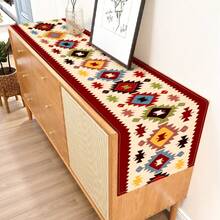 1pc Geometric Pattern Table Runner, 4pcs Geometric Pattern Placemats, Suitable For Holidays, Parties, Birthdays, Dinners, Kitchen & Dining Room Table Decor, All Season Home & Living Room Decor - Multicolor - View 12