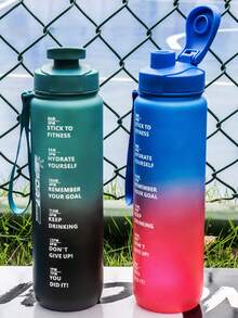 1 bình nước nhựa nắp lật dung tích lớn 750ml/25oz & 1000ml/32oz có vạch chia thời gian, dây đeo, thích hợp cho các môn thể thao ngoài trời, chạy bộ, đạp xe, làm quà tặng ngày lễ - Nhiều màu - Xem 4