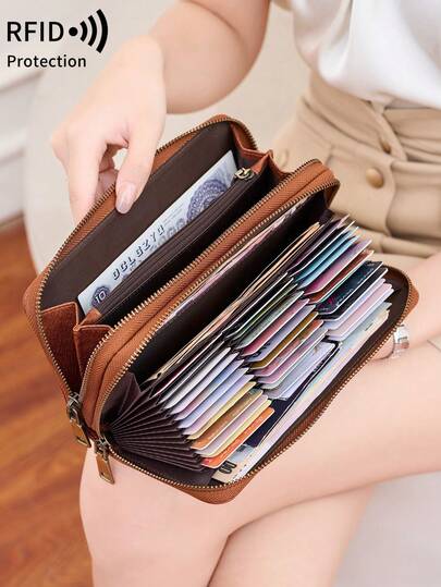 FOREVER MIYIN Vintage Kadın Katlanabilir Büyük Kapasiteli Cüzdan, Moda El Çantası, Polyester Astar, RFID Engelleme Özellikli Çok Fonksiyonlu Tasarım, Çoklu Kart Yuvaları, Bileklik, Minimalist İş Stili, Beyaz Yakalı Kadınlar İçin İdeal Hediye, Doğum Günü/Öğretmenler Günü/Yıldönümü/Sevgililer Günü (Kahverengi)