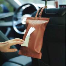 1个PU皮革车载纸巾盒，汽车必备，纸巾盒分配器，扶手箱纸巾盒，防水浴室悬挂式纸巾分配器，可补充纸巾，优雅简约收纳盒，兼容多种纸巾