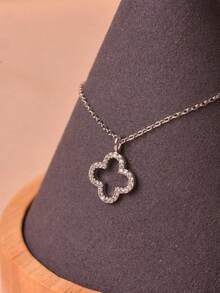 1pc Hollow Out Lucky Clover Pendant Necklace For Women, Holiday Gift - Silver - View 6