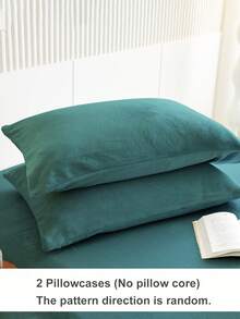 2件装雾霾蓝秋冬加厚水晶绒法兰绒枕套纯色日式简约纯色，超柔软透气，简约时尚休闲，适合日常生活、四季学生宿舍、枕套（不含枕芯）、床上用品、酒店、家居用品，双人床、大号床、特大号床。 - 霧霾藍 - 查看 7