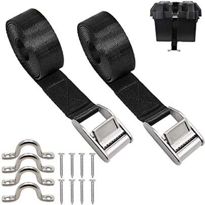 14Pcs Tie Down Straps Kit, 1.5M Heavy Duty Tensioning Belts With Stainless Steel Cam Buckle Bracket Screws Adjustable Cargo Straps For Boats, Cargo, Trucks, Trailer, Luggage