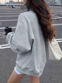 1 件青少年女孩百搭个性修身休闲立领半拉链运动衫 - 灰色 - 查看 2