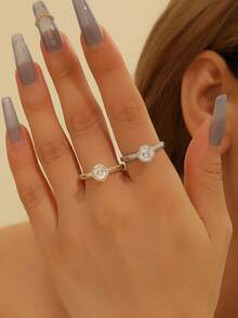 闪亮优雅的极简主义新娘时尚戒指 - 彩色 - 查看 1
