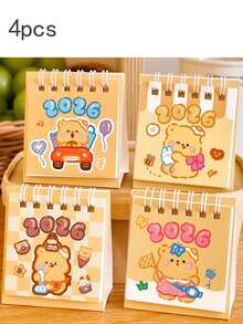 1/4pcs 2026 Desk Calendar, Cute Teddy Bear Desk Calendar, High-Quality Desk Planner & Organizer, Suitable For Daily Planning, Monthly Scheduling, Home, School, Office, Back To School Supplies