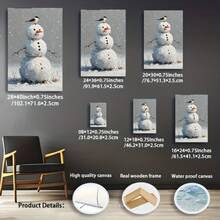 2D Plano, 1 Pieza Escena de Nieve de Muñde Nieve y Pájaro Rojo en Lienzo Enmarcado - Arte de Pared de Pintura al Óleo Realista Abstracta Minimalista, Tono de Color Suave, Decoración Navideña Interior con Marco de Madera, Adecuado para Sala de Estar, Dormitorio, Cocina, Baño - Regalo para las Fiestas - transparente - Ver 3