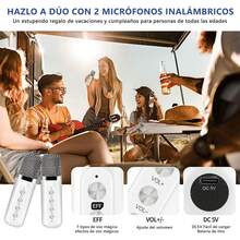 áquina de Karaoke para Niños y Adultos: Altavoz Portátil de Karaoke con 2 Micrófonos Inalámbricos Soporte Tarjeta TF,USB,AUX,PC,PA,TV,Wireless Karaoke Speaker,Blanco Bocinas - 1 - Ver 3