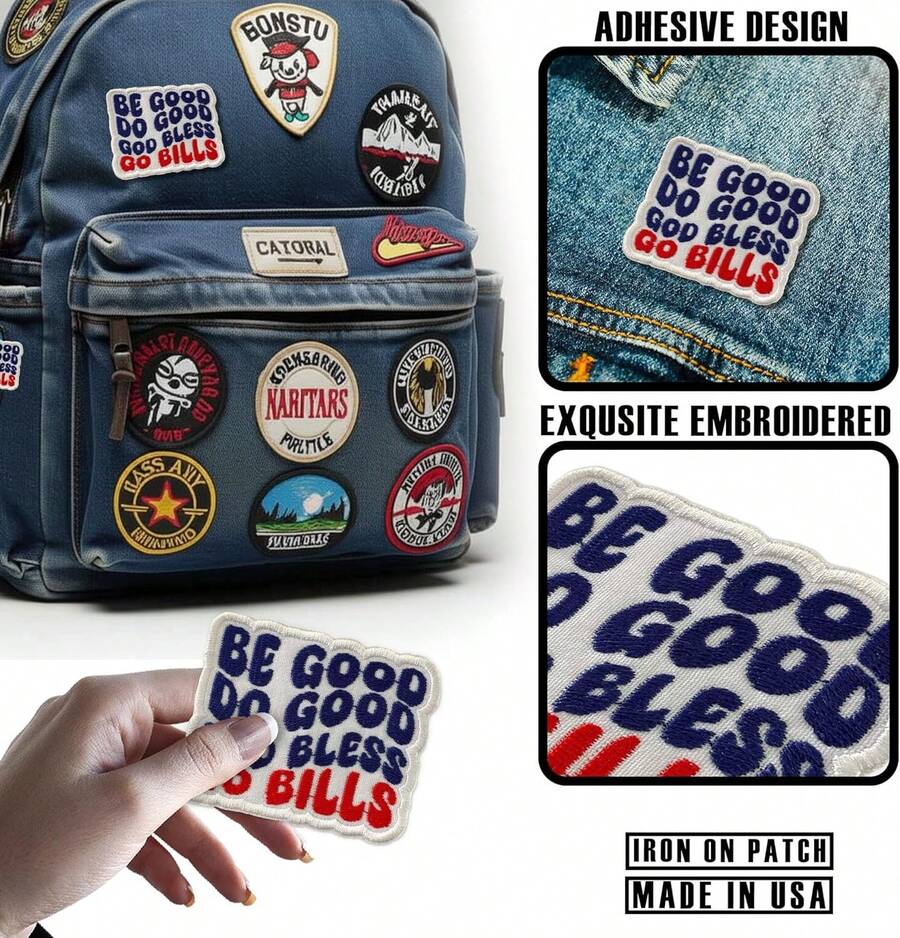 Be Good Do Good God Bless Go Bills Patch Sports Fans Iron On Embroidered Patch Caps, Bags, Backpacks, Hat, Jackets, Uniform PVC Gifts Her Him 3 Inches - 1 - View 1