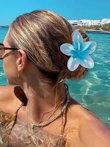 6个夏威夷风情花朵发夹，印花波西米亚风花朵发夹，度假风芙蓉花发夹，可爱大号发夹，适合所有发质，鸡蛋花发饰爪夹，冬季发夹 - 彩色 - 查看 3