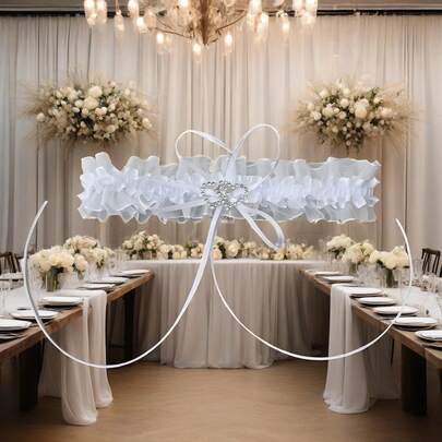 TRUE LOVE GIFT 1件装新娘双心形弹力蕾丝大腿吊袜带，性感丝袜配饰，适合新娘、伴娘、姐妹聚会，也适合派对、宴会等场合。