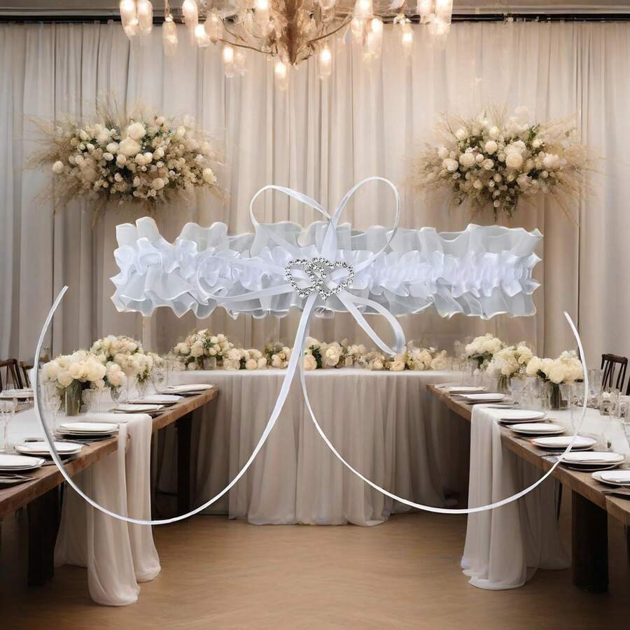 TRUE LOVE GIFT 1件装新娘双心形弹力蕾丝大腿吊袜带,性感丝袜配饰,适合新娘、伴娘、姐妹聚会,也适合派对、宴会等场合。 - 白色 - 查看 1
