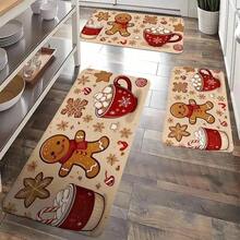 3pcs Cozy Christmas Gingerbread & Hot Cocoa Pattern Area Mat - Festive Holiday Decor With Gingerbread Men, Candy Canes & Hot Cocoa Design, Machine Washable Polyester, Perfect For Living Room Or Bedroom, Adds Warmth And Cheer To Your Home - Black - View 6